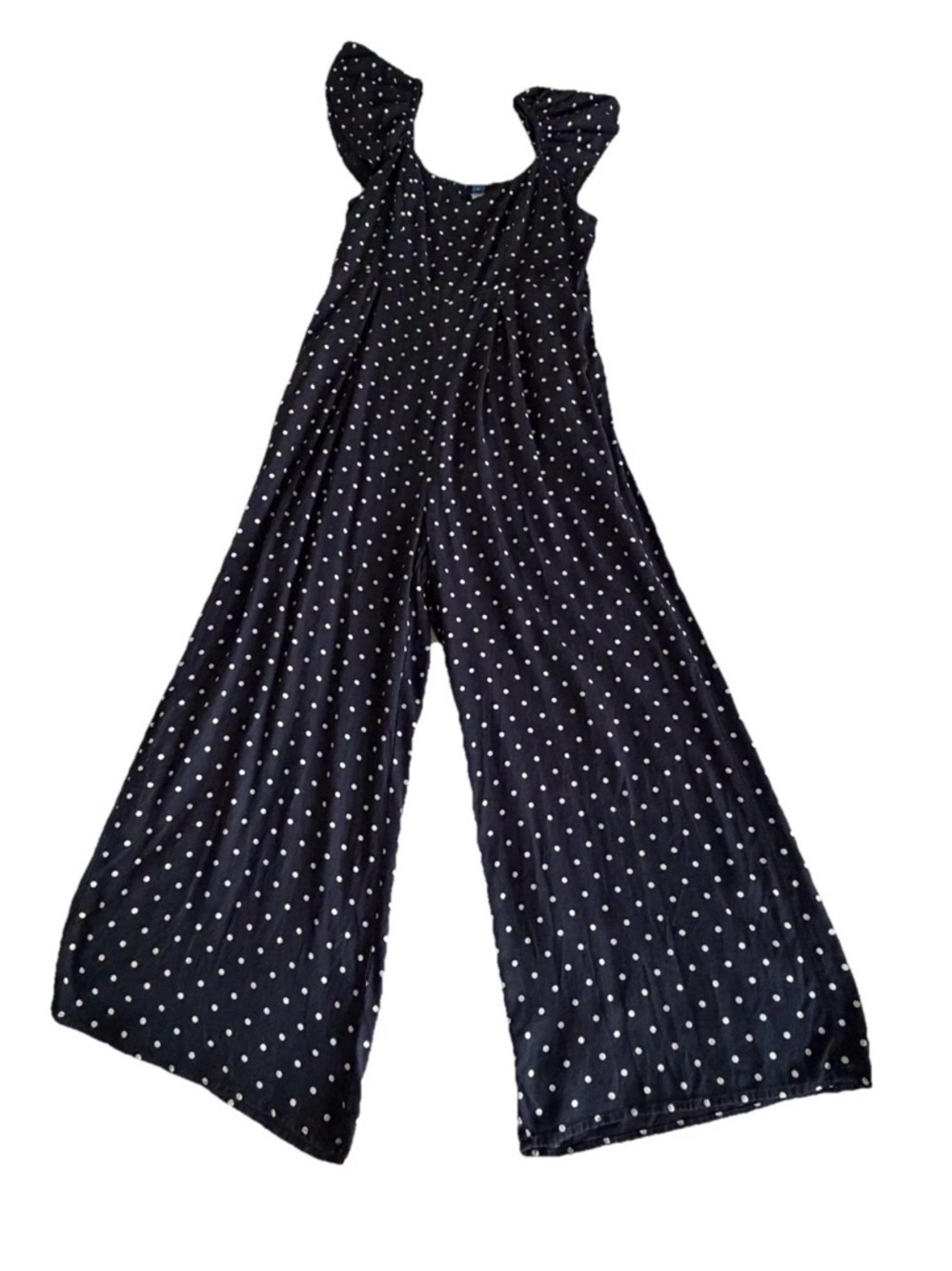 Old Navy Jumpsuit Womens L Polka Dot Smocked Square Neck Flutter Wide Leg Boho